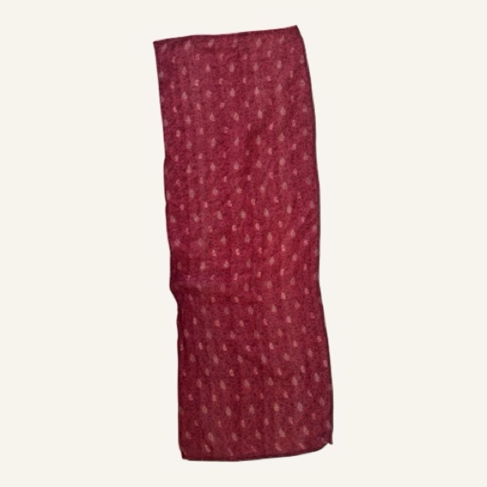 Vintage burgundy silk paisley scarf, oblong, 39 x 14.5 inches, made in India